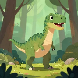 an illustration of a dinosaur 6 b 0 4 ny in the woods, trending on artstation, central composition, very cartoon, shape focus, high detailed, by anton fadeev of 0 b 7 v