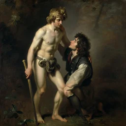 portrait david and goliath by anders zorn, wonderful masterpiece by greg rutkowski, beautiful cinematic light, american romanticism by greg manchess, jessica rossier