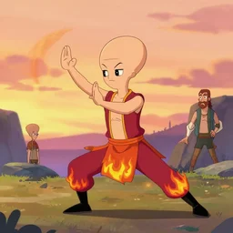 [ [ squidward ] ] wearing fire nation clothing and practicing firebending outside at susnset, [ [ [ [ [ [ greg rutkowski ] ] ] ] ] ]