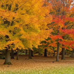 realistic photo of colorful autumn trees and leafs, very sharp focus, very hyper realistic, highly detailed, fantasy art station