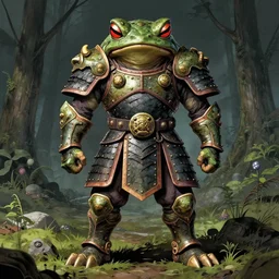 human warrior, toad themed armour, bog, symmetrical, highly detailed, digital art, sharp focus, trending on art station, kentaro miura manga art style