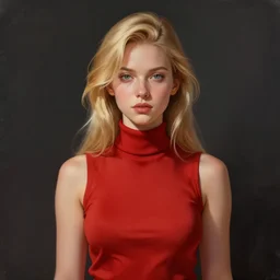 girl wearing red sleeveless turtleneck, blonde hair. digital painting, by valerian city of a thousand planets, by ruan jin #, by mandy jurgens #, by artgerm #, william - adolphe bouguerea #