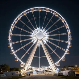 one ferris wheel at night, hyperrealistic, concept art, octane render, unreal engine 5, trending on artstation, high quality, highly detailed, 8 k hdr, soft lighting, path traced, starry background, bloom, high coherence, symmetrical, high contrast, digital art, serene landscape, cinematic