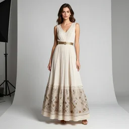 A model in a long beautiful Braník dress, at the photoshoot