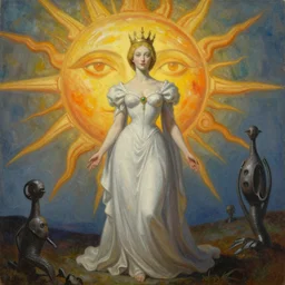 The queen of the sun by Zdzislaw Beksinski and H.R. Giger, oil on canvas, 8k highly professionally detailed, trending on artstation