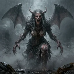 😶🌫 lilith the mother of all monsters angry, raining ash, fine art masterpiece, highly detailed dino valls wayne barlowe machiej kuciara, dramatic lighting, long shot, wide angle, uhd 8 k, sharp focus