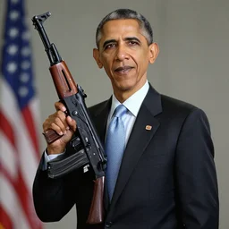 Obama holding AK-47, portrait