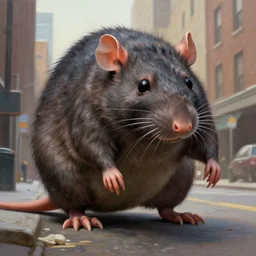 giant sewer rat monster on a street, city, detailed painting, 4 k, hd, realistic, digital painting, artstation, by, paul bonner, aarons slim