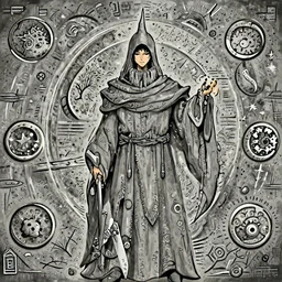 moon themed magic rogue with grey robes, highly detailed, 4k, HDR, award-winning, cinematic, artstation