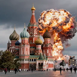 high quality photo of Red Square in Moscow and nuclear explosion on background, highly detailed, 8k, professional