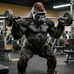a gorilla at the gym training his muscles, muscled gorilla training at the gym, perfect high resolution, award winning art, highly detailed, trending on art station