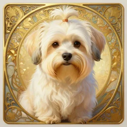 beautiful detailed picture of a havanese dog, radiant light, art nouveau, intricate, elegant, highly detailed, my rendition, digital painting, artstation, concept art, smooth, sharp focus, illustration, art by artgerm and greg rutkowski and alphonse mucha