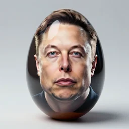 A portrait of Elon Musk's face on a shiny egg. Polished.