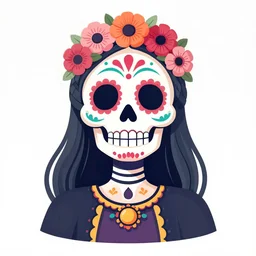 Illustration of a sugar skull day of the dead girl, art by teamlab