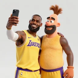 lebron james taking a selfie with hank hill, octane render, digital art, trending on artstation
