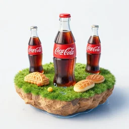 an island made of food, water from coca - cola around the island, red caviar instead of sand, hills with ice cream instead of mountains, 3 5 mm, cinematic