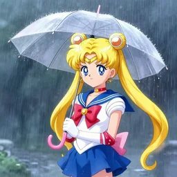 cute girl in the rain under an umbrella, by wlop, concept art, poster, sailor moon artstyle