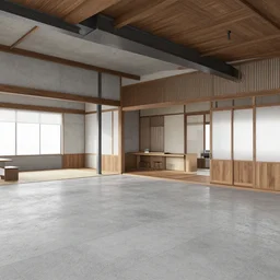 concept art of japan traditional interior with office interior, concrete, wood, steel and glass, by le corbusier, ando tadao, edward hopper and victor enrich, octane redner, cryengine