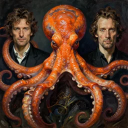 portrait of orange cthulhu by greg rutkowski and egon schiele, king octopus cthulhu
