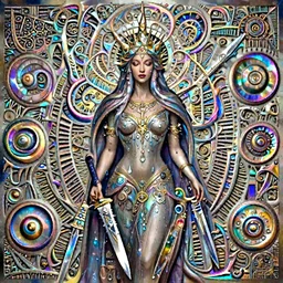 Power, Maya Ali sorceress, fame of thrones, lord of daggers, sweat drops, fibonacci, fractals, insane, prismatic, intricate, highly detailed, digital painting, artstation, concept art, smooth, sharp focus, illustration, Unreal Engine 5, 8K, art by artgerm and greg rutkowski and alphonse mucha