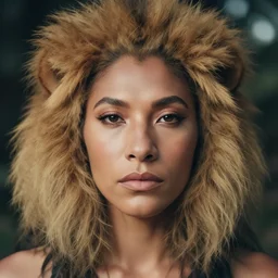 beautiful female portrait, taino, ( ( head shot ) ) haze, lion, neo classic, 5 0 mm, sony, puerto rico, symmetrial, face, makeup, sephora, shades, octane render, vouge, national geographic, maybelline, model, gorgeous, traditional, film grain, vsco, bokeh, 8 k, unreal engine