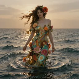 strong murky dusty back lighting, swirling ocean tide of liquid, seductive look, windy portrait of the goddess of the flowers!!!, by artgerm, cushart krenz, greg rutkowski, mucha. art nouveau. gloomhaven, swirly vibrant ripples, gaudy colors, sharp edges. ultra clear detailed. 8 k. elegant, intricate, octane render