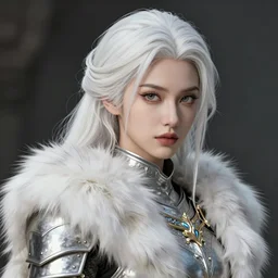 warrior, fur - lined armor!!! beautiful and elegant white hair female!! gorgeous ayes!! character concept art, sharp focus, octane render! unreal engine 5! highly rendered!! trending on artstation!! detailed linework!! illustration by artgerm, wlop, and chie yoshii