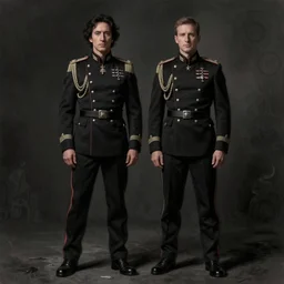 a portrait of john oliver standing next to adam driver, stoic, full body, military uniform, fantasy, intricate, elegant, beautiful, highly detailed, charcoal, centered, dark, smokey, digital painting, artstation, concept art, smooth, sharp focus, illustration, art by artgerm and greg rutkowski and alphonse mucha