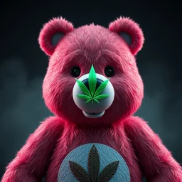 hyperrealistic dslr film still of a care bear that has a marijuana emblem, stunning 8 k octane comprehensive 3 d render, inspired by istvan sandorfi & greg rutkowski & unreal engine, perfect symmetry, dim volumetric cinematic lighting, extremely hyper - detailed, extremely lifelike attributes & texture, intricate, masterpiece, artstation, stunning