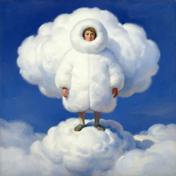 Portrait Portrait of the Nimbus Cloud King emerging from poofy marshmallow coat whilst standing atop a cloud-covered mountain peak paul klee andrew wyeth paul cezanne caspar david friedrich tom bagshaw stanton feng bastien lecouffe-deharme tombow oil painting