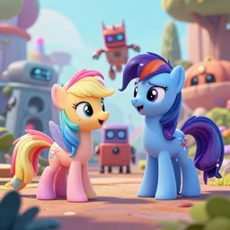 my little pony evil robots invading the city zoo, digital art, realistic, octane render, professional, high quality, dof, bokeh, action, fight club