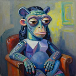 a beautiful painting cyberpunk bored ape, by picasso painting