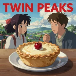 Twin Peaks poster artwork by Michael Whelan and Tomer Hanuka, damn fine coffee pie cherry, by Makoto Shinkai and thomas kinkade, Matte painting, trending on artstation and unreal engine