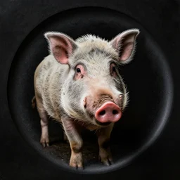 wet plate photography, dark background, portrait of a hog