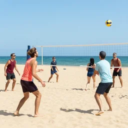 four people playing spikeball at the beach photo
