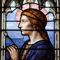 side - view portrait of eredin breacc glas, gothic stained glass window, very masterful