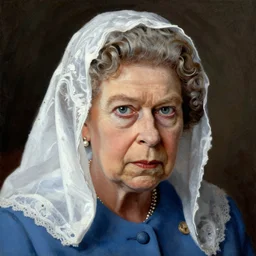 close - up portrait of queen elizabeth painted as a sad beggar by norman rockwell, dramatic lighting