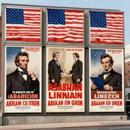 the assassination of abraham lincoln in time square in 1 7 5 0 propaganda billboards american flags