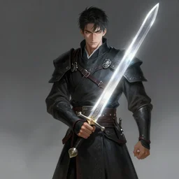 handsome warrior with a sword of light, studio lighting, artwork by greg rutowski