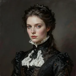 character concept portrait of a stoic and proud Victorian dressed woman , pale face, intricate, elegant, digital painting, concept art, smooth, sharp focus, illustration, from Metal Gear, by Ruan Jia and Mandy Jurgens and William-Adolphe Bouguereau, Artgerm