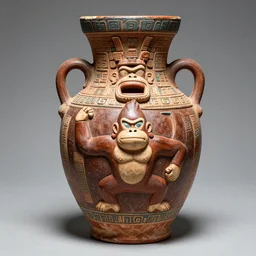 ancient aztec vase painting of donkey kong, photograph, 3 0 mm lens