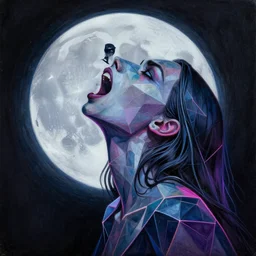 Howling at the moon, Hyperrealistic Highly detailed neon geometric ink painting, trending on DeviantArtStation