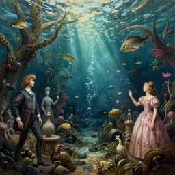 a beautiful painting of an elaborate underwater scene by hieronymous bosch and lisa frank