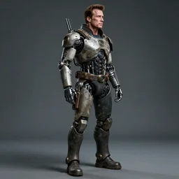 a rugged engineer schwarzenegger with cybernetic enhancements, scifi character portrait by greg rutkowski, esuthio, craig mullins, full body shot, cinematic lighting, dystopian scifi gear, gloomy, profile picture, mechanical, half robot, implants, steampunk