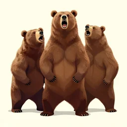 three brown bears shouting, poster in a constructivism style, soviet propaganda