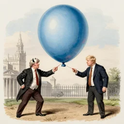 boris johnson inflated like balloon, political satire drawn by 1 9 th century cartoonist john bull