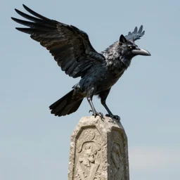 A wolf with the wings and beak of a crow perched on top of a stone obelisk, trending on artstation., hyperdetailed, artstation, cgsociety, 8k