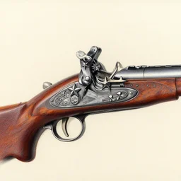 Intricate five star Flintlock pistol portrait by Monica Lee, Colored pencil on paper, high detail, skin texture, photo realistic, hyperrealism,matte finish, high contrast, 3d depth, masterpiece, vivid colors, artstationhd