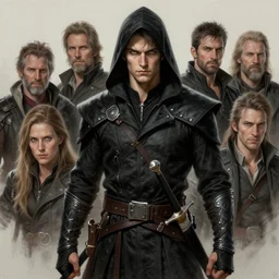 male rogue, gray - green eyes, black assassins clothes, fair hair, sword on his waist | | realistic shaded, fine details, realistic shaded lighting painting by greg rutkowski, diego gisbert llorens, magali villeneuve, artgerm, jeremy lipkin, michael garmash, rob rey