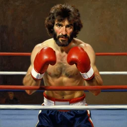 Bob Ross in a boxing ring  French academic painting